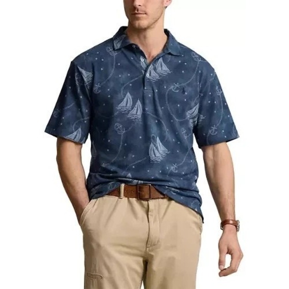 NEW Polo Ralph Lauren Polo Shirt Mens 3XB Sailboat Print Short Sleeve Blue
